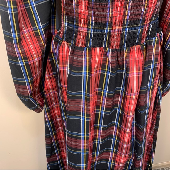 Draper James RSVP Smocked Plaid Check Puff Sleeve Tiered Midi Dress - Picture 6 of 14